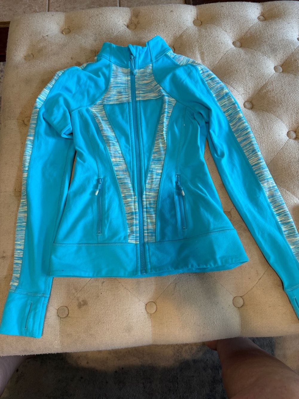 Ivivva Teal Zip-Up Performance Jacket with Striped Accents